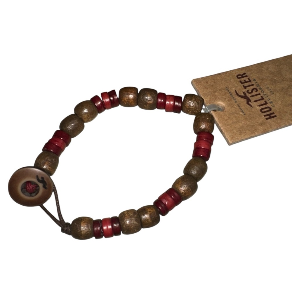 Hollister Rustic Brown and Rich Red Beaded Bracelet